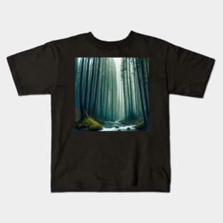 Misty Pine Forest River Rapids Kids T-Shirt